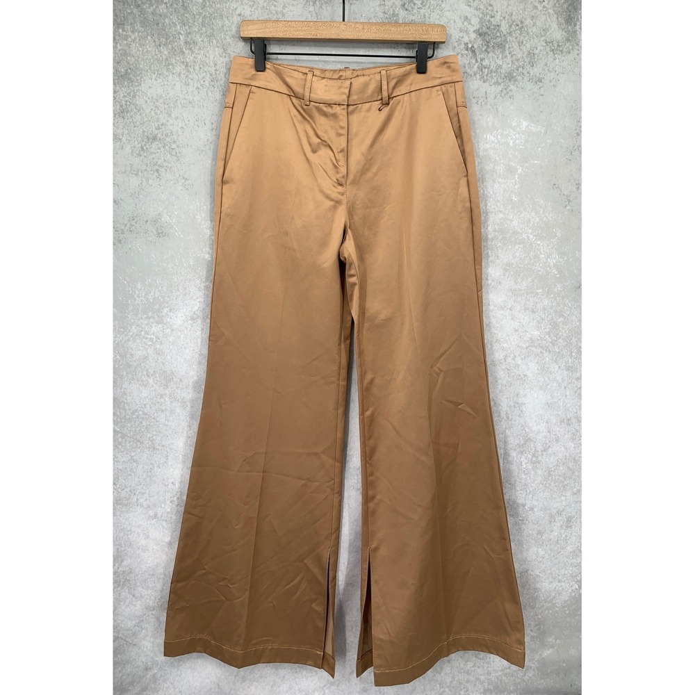 (nude) Pants Womens 42/6 Tan Bronze Wide Leg High Rise Side Slit Made Italy
